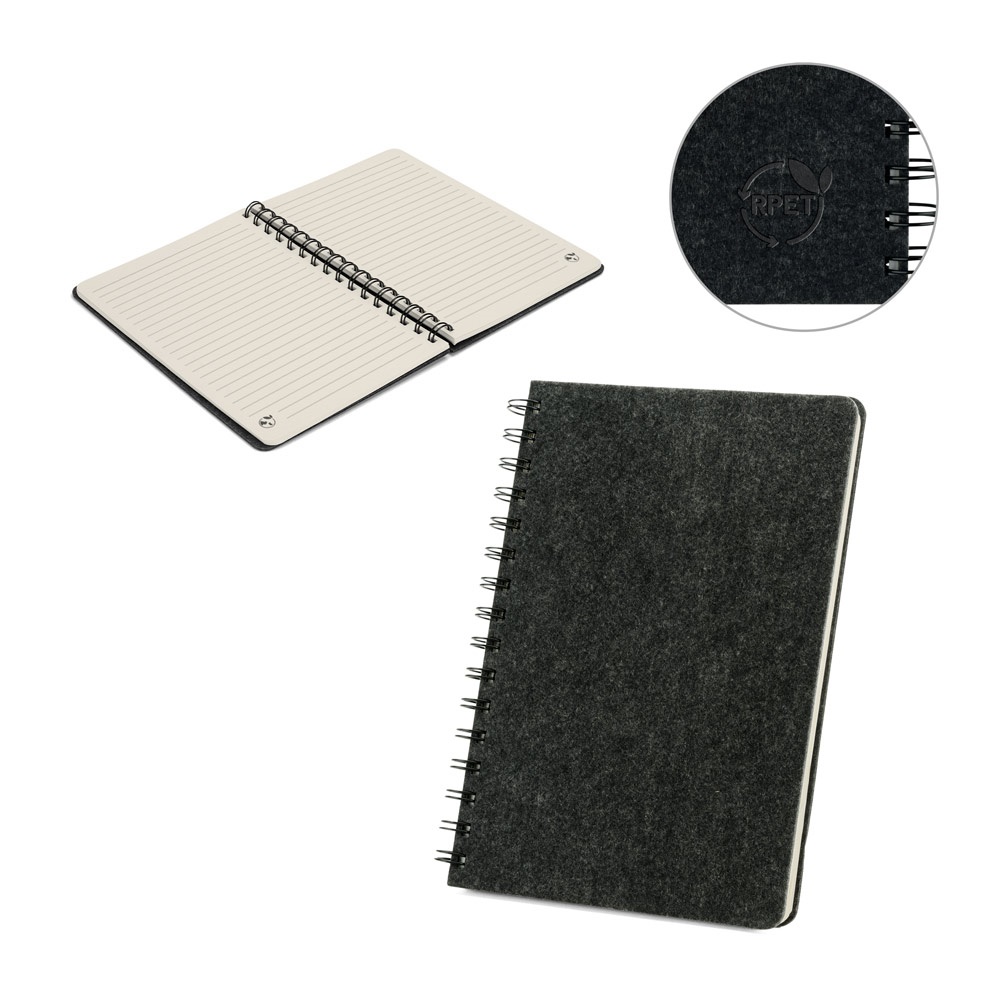 MISHIMA. Cuaderno A5 con tapa semidura de fieltro reciclado (100% rPET) con anillas y páginas rayadas - imagen 1